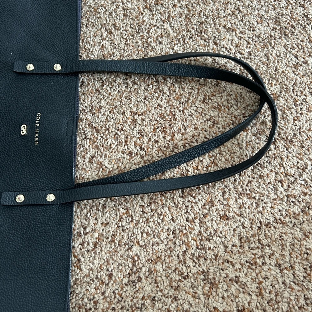 Cole Haan Black Pebbled Leather Tote Shoulder Bag Work Laptop - Picture 8 of 12